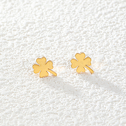 Stainless Steel Stud Earring, Clover, Real 18K Gold Plated, 7x9mm(MA7474-3)