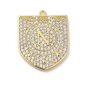 Brass Micro Pave Cubic Zirconia Pendants, Lead Free & Cadmium Free, Long-Lasting Plated, Letter N, Real 18K Gold Plated, 23.5x19x2mm, Hole: 1.4mm
