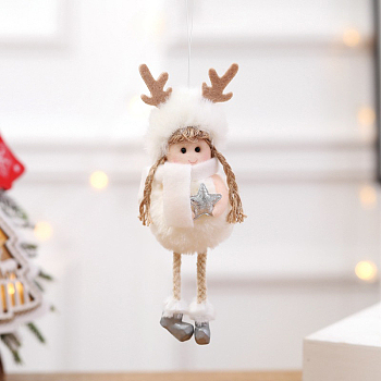 Cloth & Foam Angel Girl Doll with Star Pendant Decorations, for Christmas Tree Hanging Ornaments, White, 150x60mm