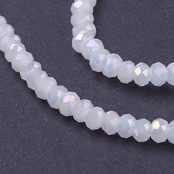 Electroplate Glass Beads Strands, Imitation Jade, AB Color Plated, Faceted, Rondelle, White, 3x2mm, Hole: 0.5mm, about 165~170pcs/strand, 16.7 inch