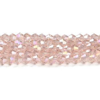 Transparent Electroplate Glass Beads Strands, AB Color Plated, Faceted, Bicone, Pink, 3x2.5mm, Hole: 0.7mm, about 162~185pcs/strand, 12.76~14.61 inch(32.4~37.1cm)