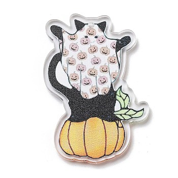 Halloween Theme Ghost Opaque Acrylic Pendants, Pumpkin, 44.5x31.5x2.5mm, Hole: 1.5mm