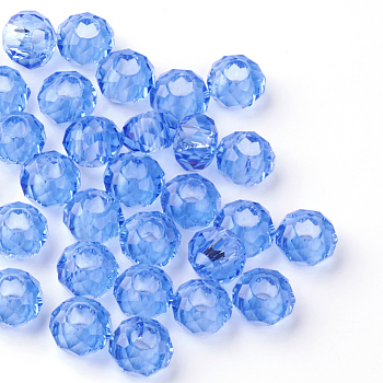 Glass European Beads, Large Hole Beads, No Metal Core, Rondelle, Royal Blue, about 14mm in diameter, 8mm thick, hole: 5mm