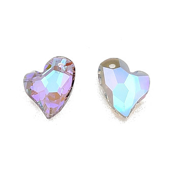 Pointed Back Electroplate Faceted Glass Pendants, Heart, Lilac, 17x13.5x5mm, Hole: 1.4mm