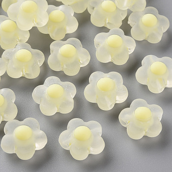 Transparent Acrylic Beads, Frosted, Bead in Bead, Flower, Light Yellow, 16.5x17x9.5mm, Hole: 2.5mm, about 390pcs/500g