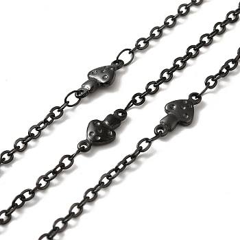 304 Stainless Steel Mushroom Link Chains, with Spool, Soldered, Electrophoresis Black, 11.5x5.5x1.7mm, 2.5x2x0.3mm, about 32.81 Feet(10m)/Roll