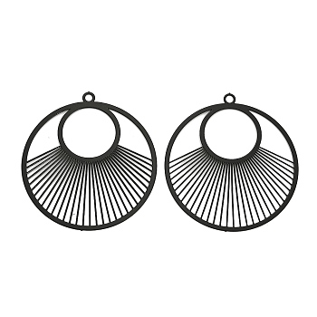 Spray Painted 430 Stainless Steel Pendants, Etched Metal Embellishments, Flat Round Charm, Black, 43x40x0.3mm, Hole: 2.5mm