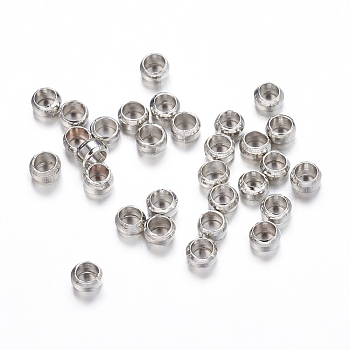 Brass Crimp Beads, Rondelle, Platinum, about 2.5mm in diameter, hole: 1.2mm