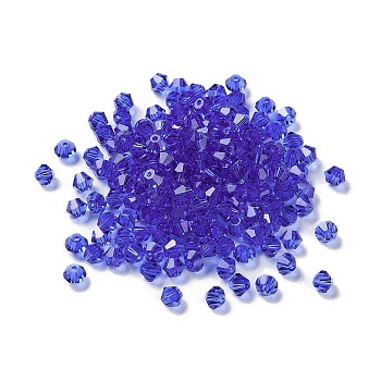 Transparent Glass Beads, Bicone, Blue, 4x4x3.5mm, Hole: 1mm, 720pcs/bag