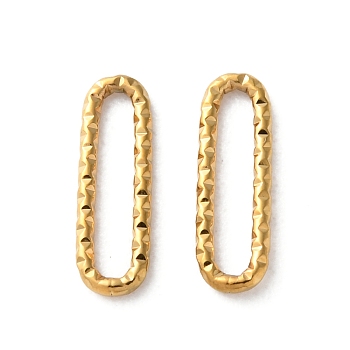 Ion Plating(IP) 304 Stainless Steel Linking Rings, Textured Oval, Real 18K Gold Plated, 12x4x1mm, Inner Diameter: 10x1.5mm