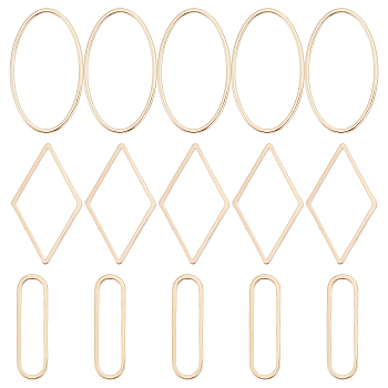 60Pcs 3 Style Plated Brass Linking Rings, Open Back Bezel, Rhombus & Oval, Real 18K Gold Plated, 20~24x6~14x1mm, Inner Diameter: 12~22x12~20mm, 20pcs/style