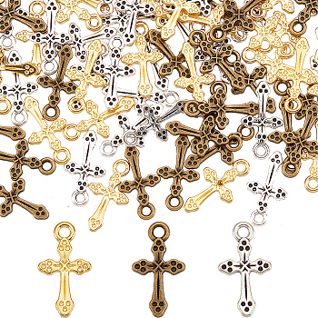 120Pcs 3 Style Alloy Pendants, Lead Free and Cadmium Free, Cross, Mixed Color, 19x10.5x2mm, Hole: 2mm, 40pcs/style