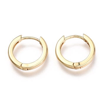 Brass Huggie Hoop Earrings, Ring, Real 18K Gold Plated, 13.7x2mm, Pin: 1mm