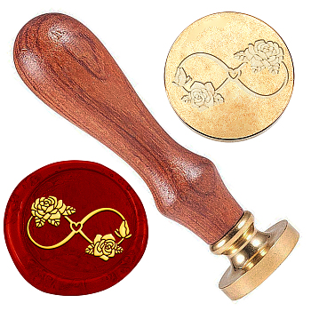 Wax Seal Stamp Set, Golden Tone Sealing Wax Stamp Solid Brass Head, with Retro Wood Handle, for Envelopes Invitations, Gift Card, Infinity, 83x22mm, Stamps: 25x14.5mm