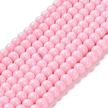 Painted Glass Bead Strands, Baking Paint, Round, Pearl Pink, 4mm, Hole: 1.1~1.3mm, about 200pcs/strand, 31.4 inch