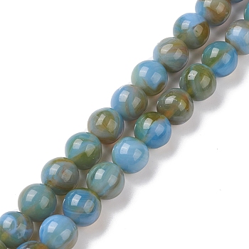 Handmade Lampwork Beads Strands, Round, Light Sky Blue, 10mm, Hole: 1.2mm, about 38pcs/strand, 14.17''(36cm)