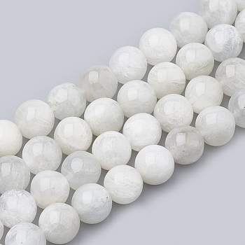 Natural Rainbow Moonstone Beads Strands, Round, 10mm, Hole: 1mm, about 37~38pcs/strand, 14.96~15.35 inch(38~39cm)