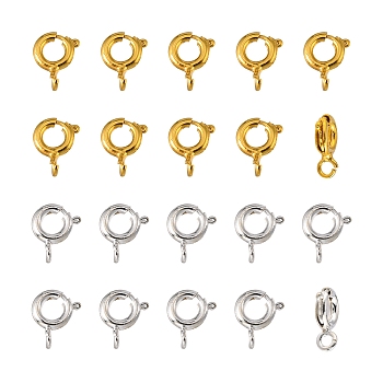 20Pcs 2 Colors Brass Spring Ring Clasps, Jewelry Components, Mixed Color, 6mm, Hole: 1.5mm, 10pcs/color