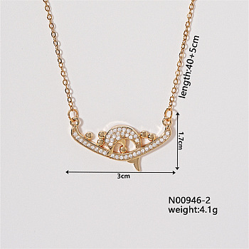 Chic Minimalist Dolphin Brass Micro Pave Cubic Zirconia Pendant Necklaces, Cable Chains Necklaces for Women, 15.75 inch(400mm)