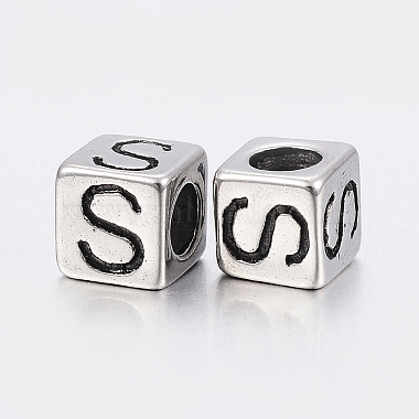304 Stainless Steel Large Hole Letter European Beads(STAS-H428-01AS-S)-2