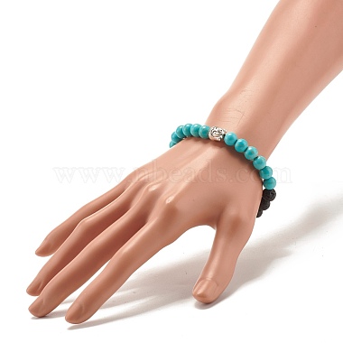 Round Synthetic Turquoise & Natural Lava Rock Stretch Bracelet(BJEW-JB07470-01)-3
