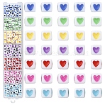 399Pcs 7 Colors Opaque Acrylic Beads, Cube with Heart, Mixed Color, 4.5x4.5x4.5mm, Hole: 2mm, 57pcs/color(OACR-YW0003-12)