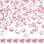80Pcs Handmade Printed Porcelain Beads, Round, Pink, 10mm(PORC-SC0001-13)