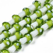 Mushroom Handmade Lampwork Beads Strands, Green Yellow, 12.5~14x10~11mm, Hole: 1.2~1.5mm, about 24~25pcs/strand, 12.20 inch~12.99 inch(31cm~33cm)(LAMP-R116-09A)