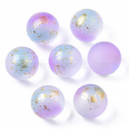Transparent Spray Painted Frosted Glass Beads, with Golden Foil, No Hole/Undrilled, Round, Lilac, 10mm(X-GLAA-N035-05B-01)