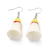 Resin Dangle Earrings, with Platinum Iron Earring Hooks, Badminton, White, 48mm, Pin: 0.5mm(EJEW-Z015-03)