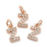 Brass Micro Pave Grade AAA Cubic Zirconia Charms, Letter Z, Cadmium Free & Nickel Free & Lead Free, Real Rose Gold Plated, 8x5x1.5mm, Hole: 2mm(ZIRC-P067-11RG-Z-NR)
