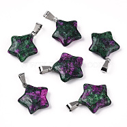 Star Dyed Natural Ruby in Zoisite Pendants, with Platinum Tone Brass Findings, 22~23x20~24x5~7mm, Hole: 2x7mm(X-G-Q367-19)