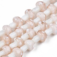 Mushroom Handmade Lampwork Beads Strands, Misty Rose, 12.5~14x10~11mm, Hole: 1.2~1.5mm, about 24~25pcs/strand, 12.20 inch~12.99 inch(31cm~33cm)(LAMP-R116-28)