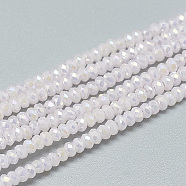 Electroplate Glass Beads Strands, Imitation Jade Glass, Faceted, Rondelle, Misty Rose, 2.5x1.5mm, Hole: 0.8mm, about 160~165pcs/strand, 13.78 inch~14.17 inch(35~36cm)(X-EGLA-Q112-A01)