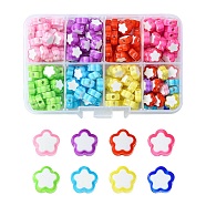 200Pcs 8 Colors Transparent Flower Acrylic Beads, Bead in Bead, Mixed Color, 10x10x4mm, Hole: 2mm, 25pcs/color(TACR-YW0001-91)