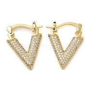 Triangle Brass Hoop Earrings with Clear Cubic Zirconia, Real 16K Gold Plated, 23.5x3x17.5mm(EJEW-Q791-03G)