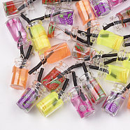 Glass Bottle Pendants, with Resin Inside, Fruit Tea Charms, Mixed Color, 25~28x10mm, Hole: 1.8mm(X-CRES-N017-06)