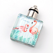 Glass Luminous Pendants, Cadmium Free & Lead Free, Built-in Battery, with Alloy Findings, Rectangle with Flamingo Pattern, Platinum, Aqua, 39x24.5x10.5mm, Hole: 1.5mm(X-GGLA-S035-009)