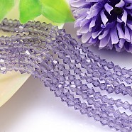 Faceted Imitation Austrian Crystal Bead Strands, Grade AAA, Bicone, Medium Purple, 8x8mm, Hole: 0.9~1mm, about 50pcs/strand, 15.7 inch(G-M180-8mm-26A)