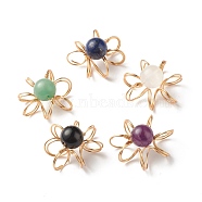 Natural & Synthetic Gemstone Pendants, with Eco-Friendly Copper Wire, Flower, Golden, 32x32x19mm, Hole: 9mm(PALLOY-JF01250)