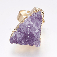 Adjustable Druzy Crystal Finger Rings, with Brass Findings, Golden, 18mm(RJEW-L082-01G)