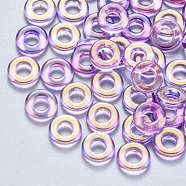Transparent Spray Painted Glass Beads, with Glitter Powder, Ring, Medium Orchid, 10x3mm, Hole: 4mm(GLAA-S190-003A-03)