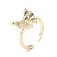 Green Cubic Zirconia Butterfly Cuff Ring, Exquisite Brass Open Ring for Women, Golden, US Size 6 1/2(16.9mm)(KK-SZ0005-46)