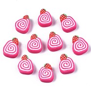 Handmade Polymer Clay Beads, Cake with Strawberry, Deep Pink, 10~13x7~10x4mm, Hole: 1.6mm(CLAY-N011-018A)