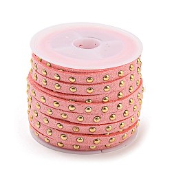 Faux Suede Cord, with Golden Tone Alloy Rivet, For Punk Rock Jewelry Making, Pink, 5x2.5mm, about 5.46 yards(5m)/roll(LW-Q016-5mm-1038)