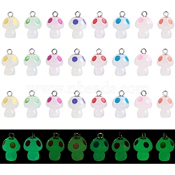 24Pcs 8 Colors Spray Painted Luminous Resin Pendants, Mushroom Charm, with Glitter Powder and Platinum Tone Iron Loops, Mixed Color, 21.5x13.5mm, Hole: 2.5mm, 3pcs/color(RESI-SZ0001-99)