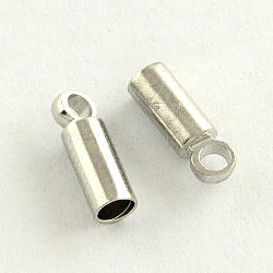 Brass Cord Ends, End Caps, Cadmium Free & Lead Free, Column, Platinum, 9x4mm, Hole: 1.5mm, 3.5mm inner diameter(KK-R011-06-P)