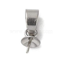 304 Stainless Steel Cup Pearl Peg Bails Pin Pendants, For Half Drilled Beads, Stainless Steel Color, 13mm, Pendant: 8x5mm, Hole: 5x3.5mm, Pin: 0.7mm(STAS-D013-03C-P)