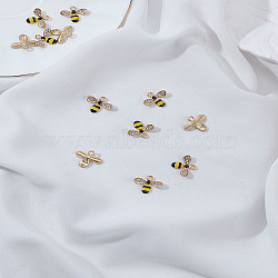 12Pcs Alloy Enamel Pendants, with Rhinestone, Bees, Colorful, Crystal, Light Gold, 14x17x4mm, Hole: 1.8mm(ENAM-LP0001-31)