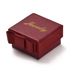Square & Word Jewelry Cardboard Jewelry Boxes, with Bowknot & Sponge, for Earring, Ring, Necklace and Bracelets Gifts Packaging, Dark Red, 5.5x5.3x3cm, Inner Size: 4.4x4.4cm(CBOX-C015-01A-01)